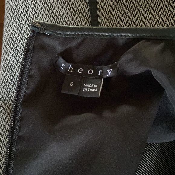 Theory Dress “Calvin Elmore” Houndstooth Leather Accent Trims NWOT Med - Picture 7 of 7